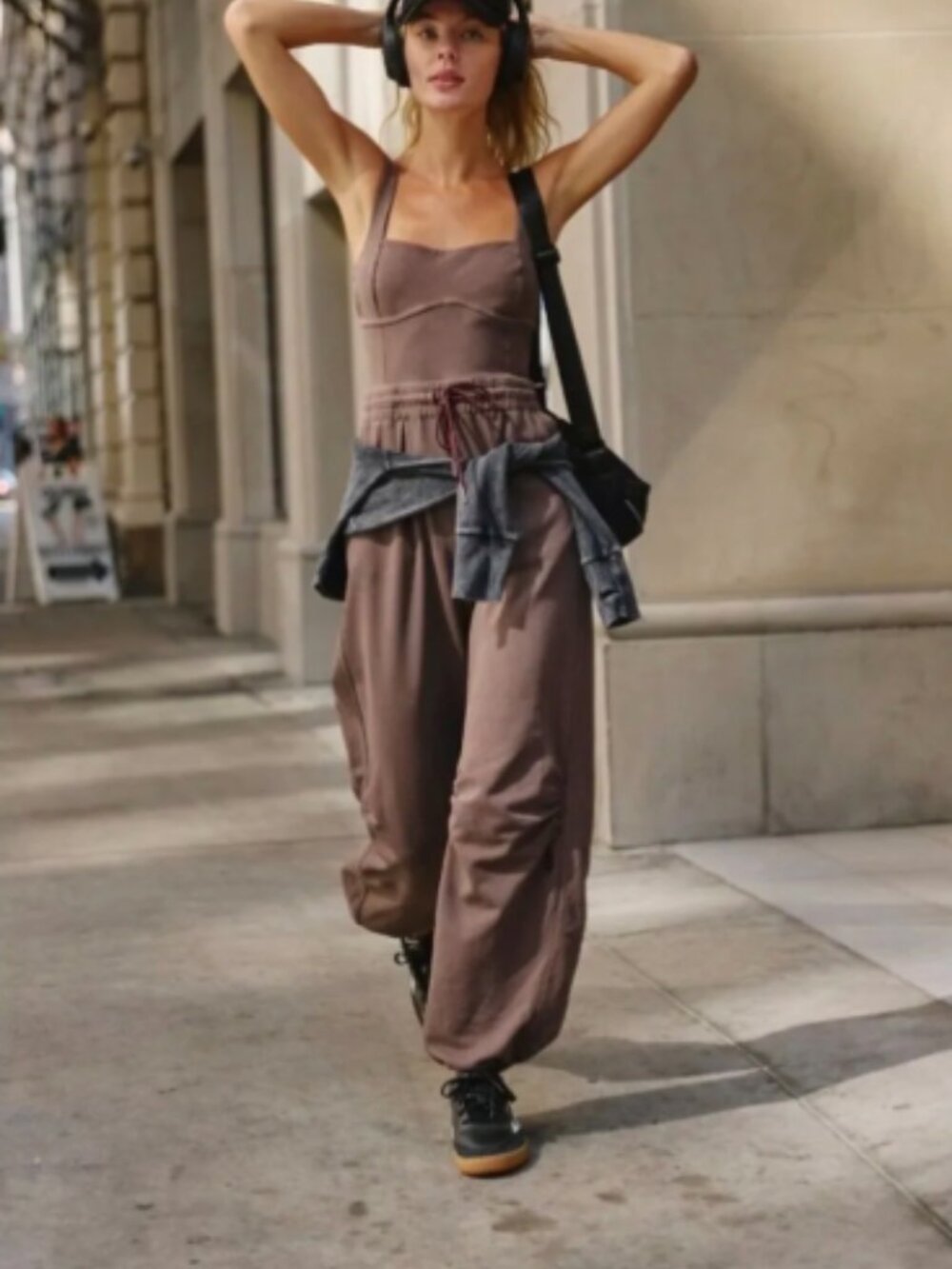 Free People FP Movement Inbound Onesie  Fossil Brown  Size Medium NEW